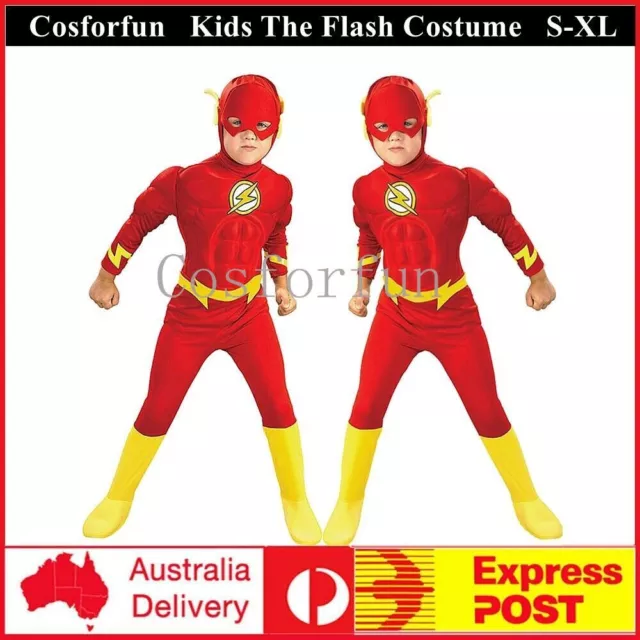 Kids The Flash Costume Muscle Chest Justice League Superhero Cosplay Book Week