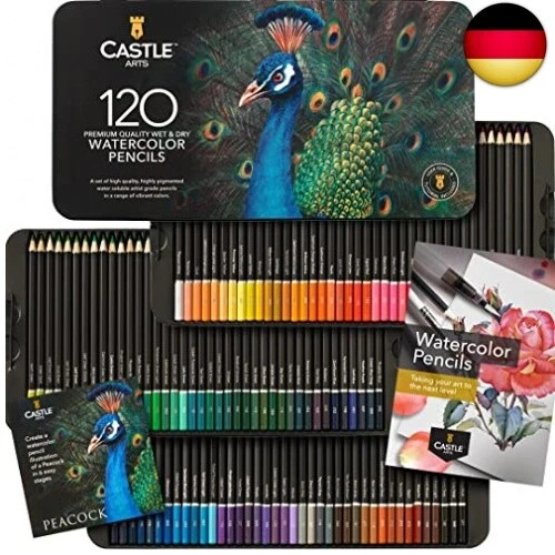 Castle Art Supplies 120 Aquarellstifte-Set | Leuchtende Pigmente | Zeichnen und
