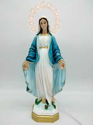 Statue Madonna Immaculate CM 35 IN Resin Pearl With Halo Bright