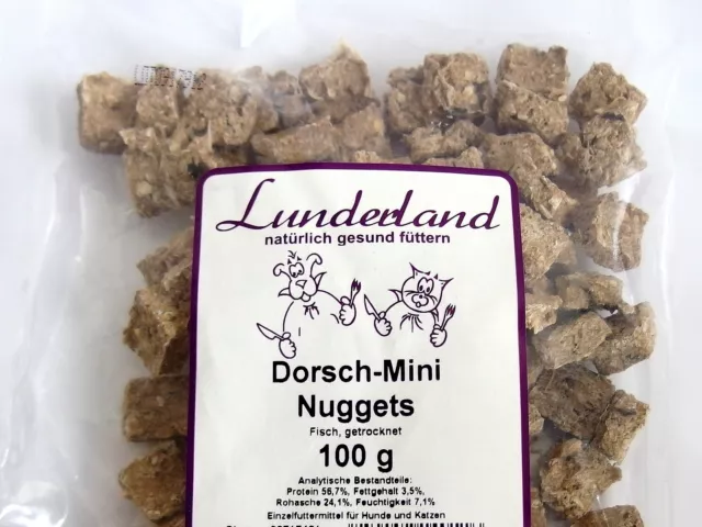 (79,90€/kg) Lunderland Dorsch Mini Nuggets 100g für Hunde und Katzen Leckerli