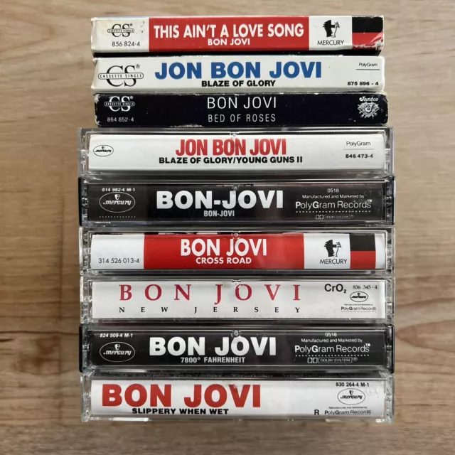 9x BON JOVI Cassette Tape Lot: 7800 Fahrenheit New Jersey Slippery Cross Road