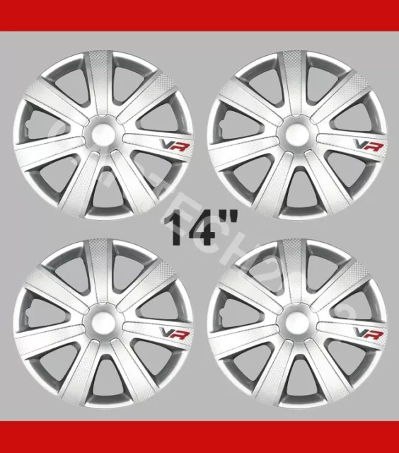 Finiture 14" x 4 ruote si adattano ai tappi mozzo FORD FIESTA argento effetto carbonio