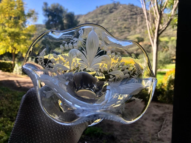 AMERICAN BRILLIANT cut glass sweet pea vase "Fleur de lis" SIGNED Libbey. VIDEO! 2