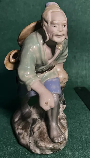 Vintage Chinese Mudman Shiwan Fisherman Figurine, Missing Fishing Rod (B4)