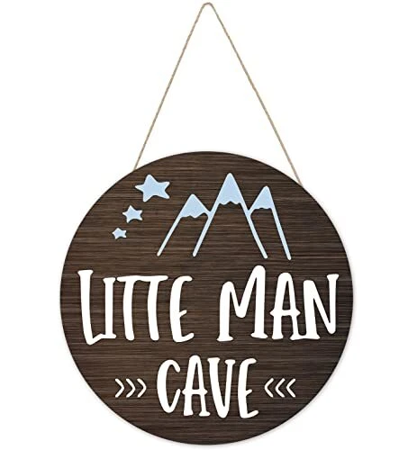 Wooden Round Door Sign for Little Boys Nursery Wall Art Natural Wood Baby Tod...