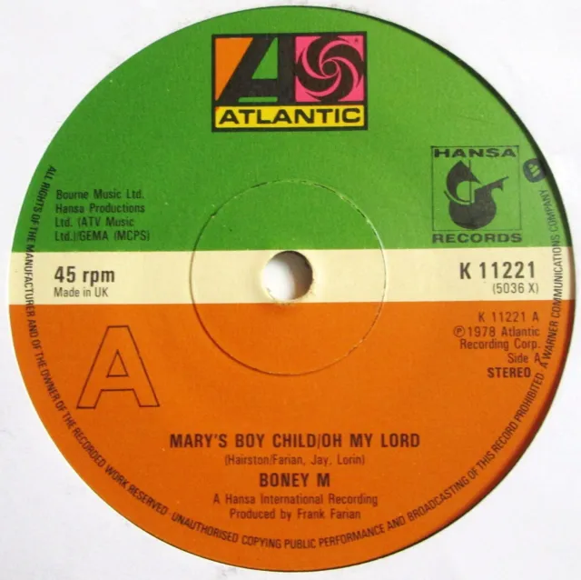 BONEY M - 7" UK 45 - Mary's Boy Child/Oh My Lord - 1978 - K 11221 - NWS - EX