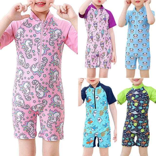 Boy Girl Rash Guard Swimsuit Kids One Piece Swimwear Sun Protection Bathing Suit