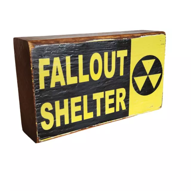 Fallout Shelter Block sign Distressed Primitive Country Wood Sign - 3" x 5"