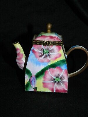 Kelvin Chen Mini Teapot Trinket Box Pink Morning Glory Handpainted #19 2005