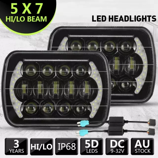 Pair LED for Hilux Headlights 5x7" 7x6" Inch Head Lamps HI/LO/DRL With Adapters