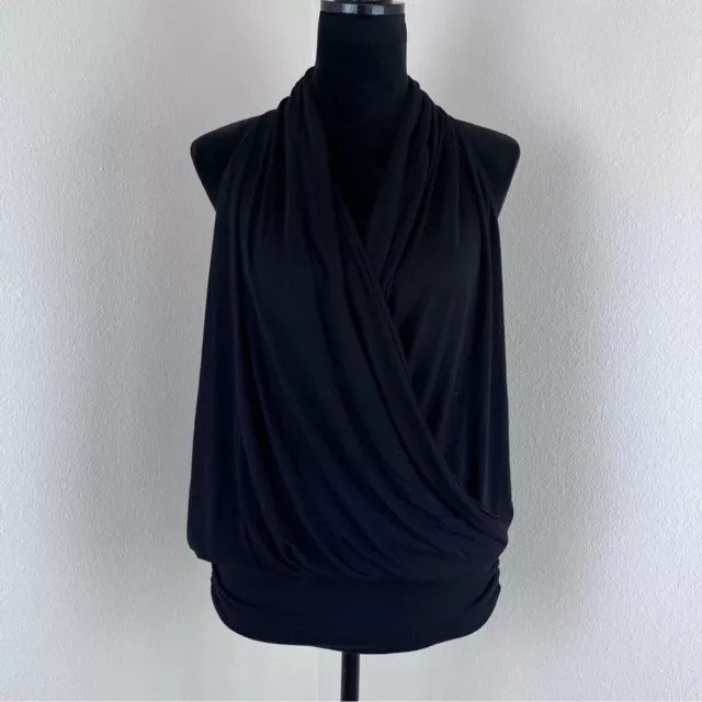 Amour Vert Shirt Womens Large Stretch Faux Wrap Sleeveless Top Black