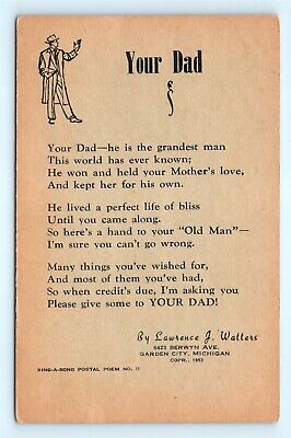 Postcard Sing A Song Poem Your Dad Lawrence J Watters B40