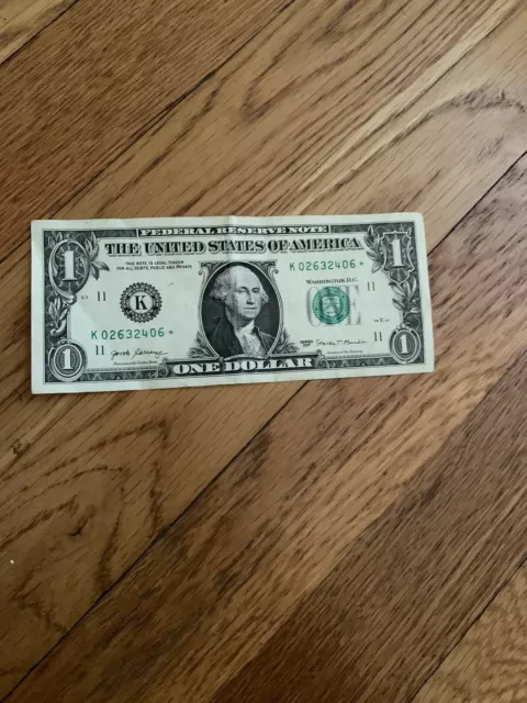 2017 $1 One Dollar Federal Reserve STAR NOTE with Low Serial K02632406