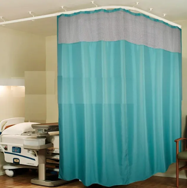 Hospital Curtain Green Zig Zag ICU 3 Panel Bed Partition, (Size: 12 FW x 7 FH)