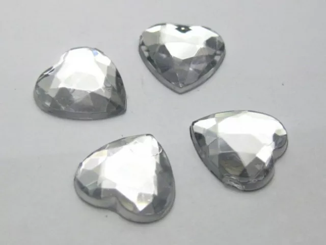 100 Clear Acrylic Faceted Heart Flatback Rhinestone Gems 12X12mm Embellishments 2