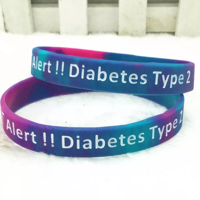 1PC Type 2 Diabetes Medical Alert Warning Wristband Silicone Bracelet Jewellery