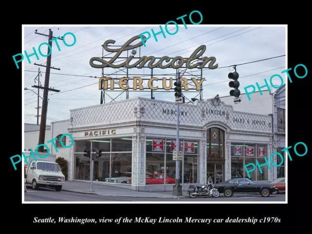 OLD LARGE HISTORIC PHOTO OF SEATTLE WASHINGTON LINCOLN MERCURY CAR STORE c1970s