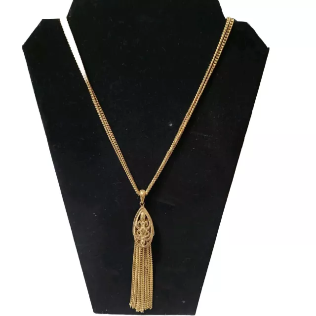 MONET VINTAGE TASSEL Necklace Gold Tone Chain with Pendant Multi-Chain ...