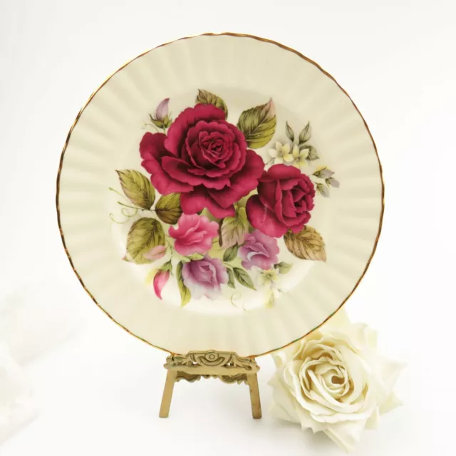 Royale Garden Plate Pink Roses Floral Staffordshire Bone China Gold Fluted Edge