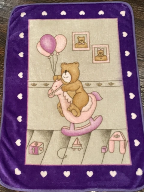 Manta de oso de colección caballo mecedor manta bebé lana corazones suaves niño pequeño en buen estado