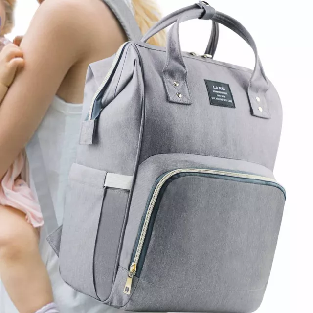 LAND Mommy Baby Diaper Bag Large Capacity Nappy Backpack Travel Handbag Gray
