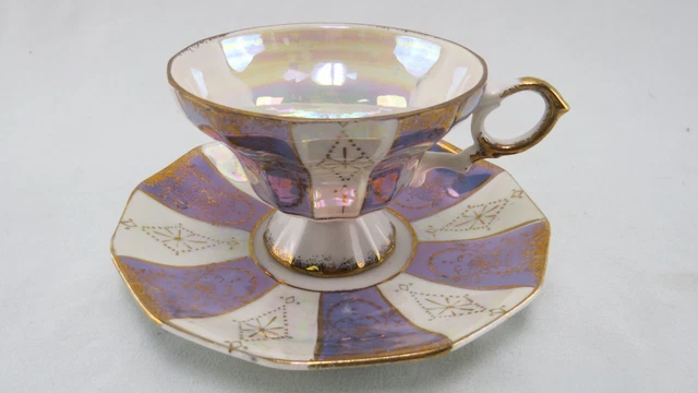 Juego de tazas de té y platillos vintage Holmar lustre color iridiscente adorno dorado Japón