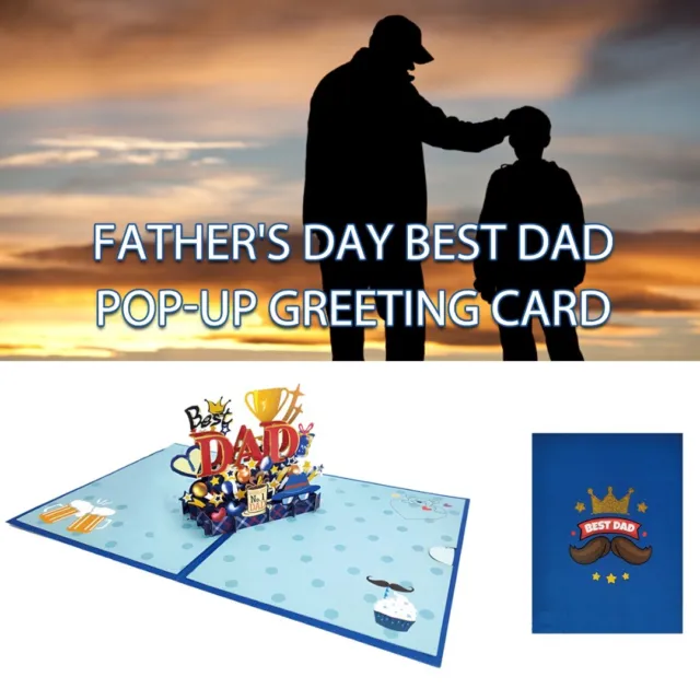 3D Happy Father's Day Best Papà biglietto di auguri benedizione carta pop-up +a