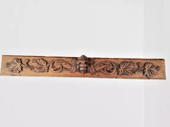 37" Antique French Wood Carved Oak Gothic Pediment Architectural Demon Head