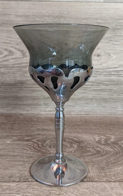 Farber Bros Chrome 6" Tall  Wine Glass Goblet 1930's Morgantown Glass