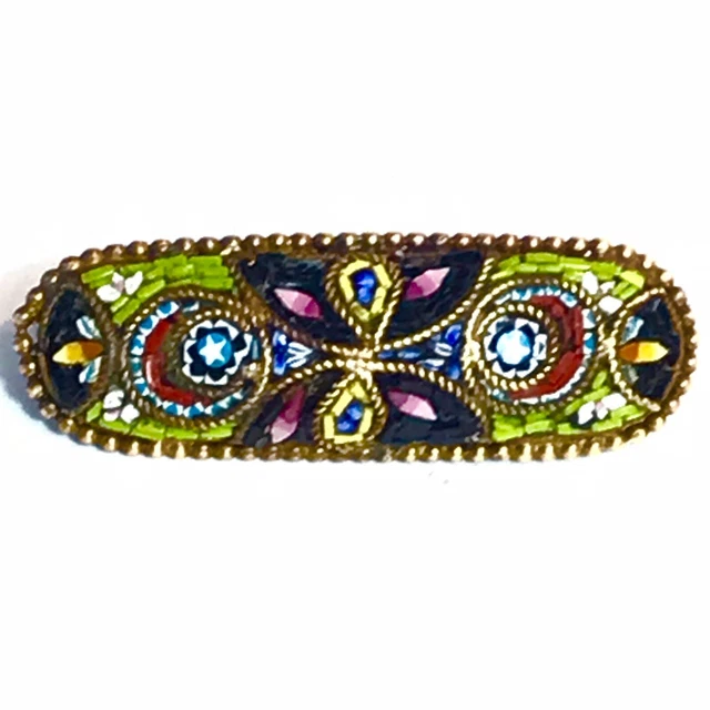 Broche Ancienne Micro Mosaïque à Motif Fleurs - Pièce Décorative Vintage - Occasion