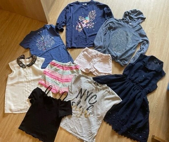 Age 9-10 years girls clothes bundle x9; tops, hoodie, dress, t-shirts, shorts