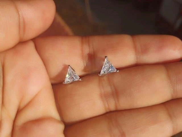 2 Ct Trillion Lab-Created Diamond Solitaire Stud Earring 14K White Gold Plated