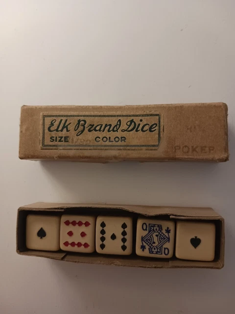 Vintage Elk Brand Poker Dice Complete Set In Original Box