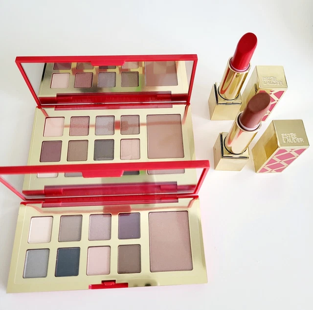 NUEVO juego de maquillaje Estee Lauder paleta, 16 sombras de ojos, 2 lápices labiales rojos y marrones