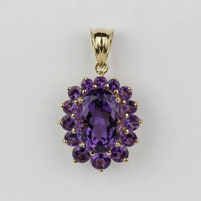 Large 14k Yellow Gold, Amethyst Womens Necklace Pendant