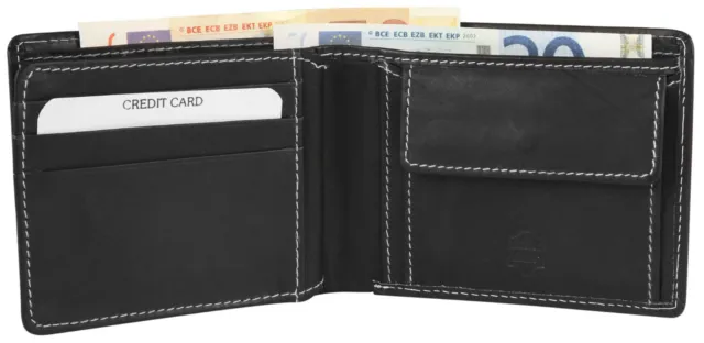 Herren Geldbörse in Echtleder Brieftasche Geldtasche Echt Leder schwarz mit Naht