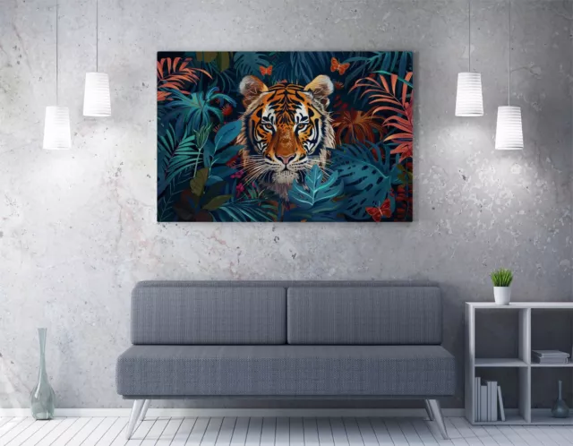 Folk Art Of Tiger In A Jungle 2 -Premium Deep Framed Canvas Wall Art Print 2