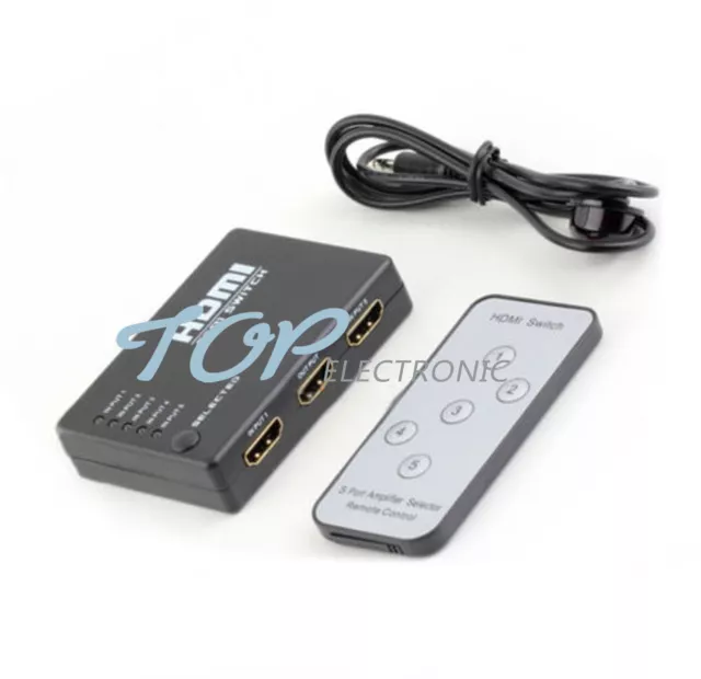 5 Port 1080P Video HDMI Switch Switcher Splitter for HDTV DVD PS3+ IR Remote