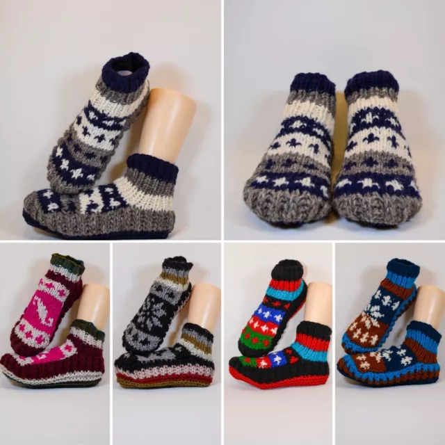 Hand knit 100% woolen socks/ indoor slipper Sherpa slipper sock with soft fleece