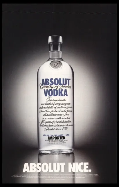 2002 Absolut Nice Vodka Bottle art-ORIGINAL Print ad / mini poster-