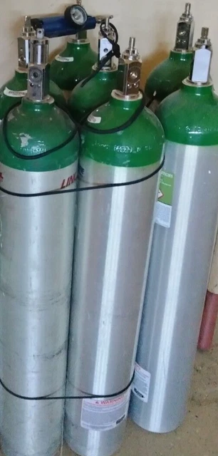 Lot of 7 Size E Oxygen Cylinder Tanks