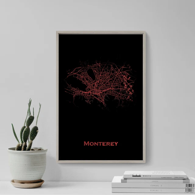 MONTEREY, MEXICO MAP "Red Splatter" Art Print Poster Gift 7.22