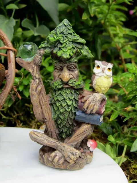 Miniature Dollhouse Fairy Garden Tree Wizard w/ Owl & Staff - Buy 3 Save $5