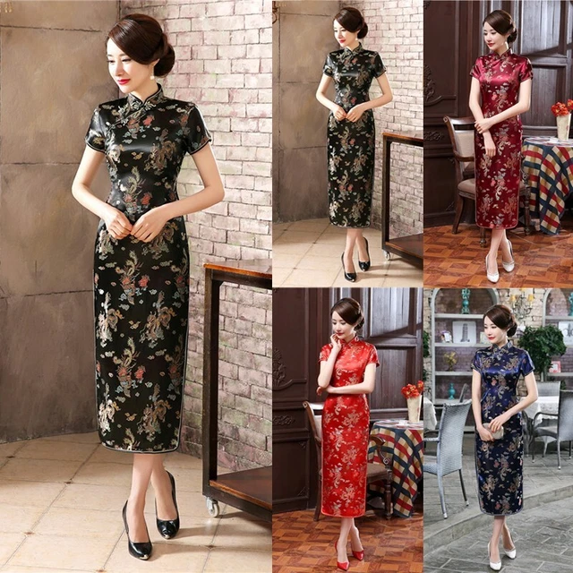 Abito Cheongsam fessura donna stile cinese collo in piedi tradizionale