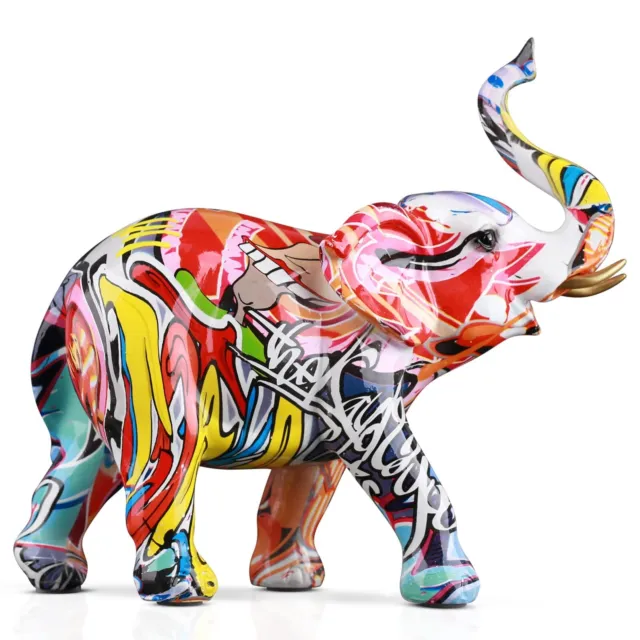 Elephant Figurines Colorful Elephant Statue Graffiti Elephant Decor Large Ele...
