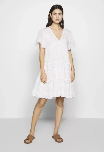 Vestido de Día Derhy ACCRU Talla L 14/16 Blanco Cotto Bordado Flotante Precio de venta sugerido por el fabricante £75