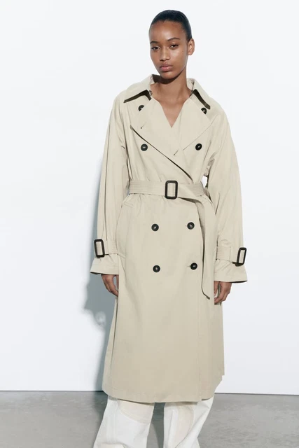 ZARA BEIGE OVERSIZE Trench Coat With Tabs Size S Might Fit M
