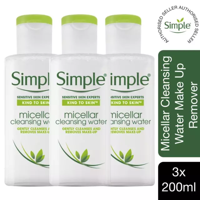 3er-Pack Simple Kind to Skin Micellar Reinigungswasser, entfernt sanft Make-up, 200 ml