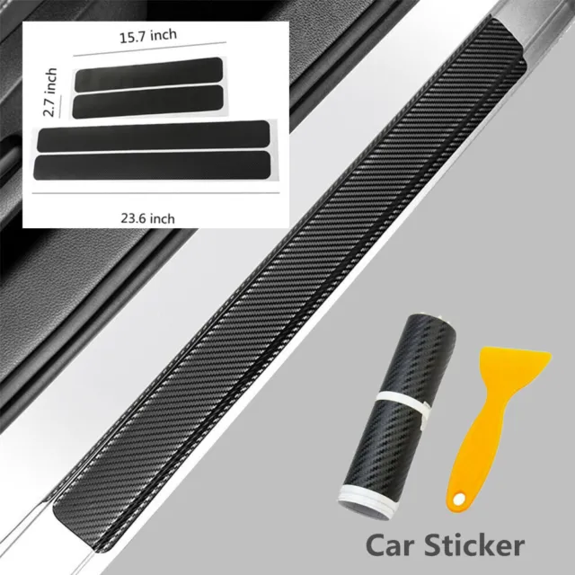 4Pcs 4D Carbon Fiber Black Car Door Sill Scuff Plate Cover Anti Scratch Sticker