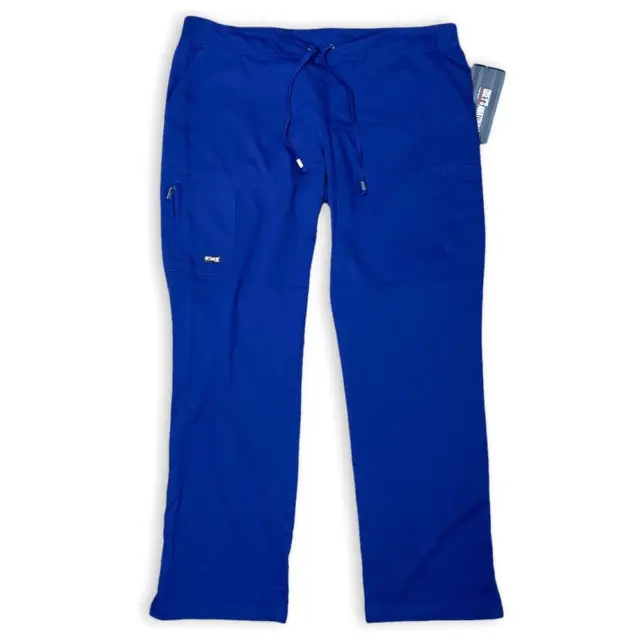 New GREYS ANATOMY 6 Pocket Tie Front Scrub Pants Indigo Blue Wicking Nurse LPN
